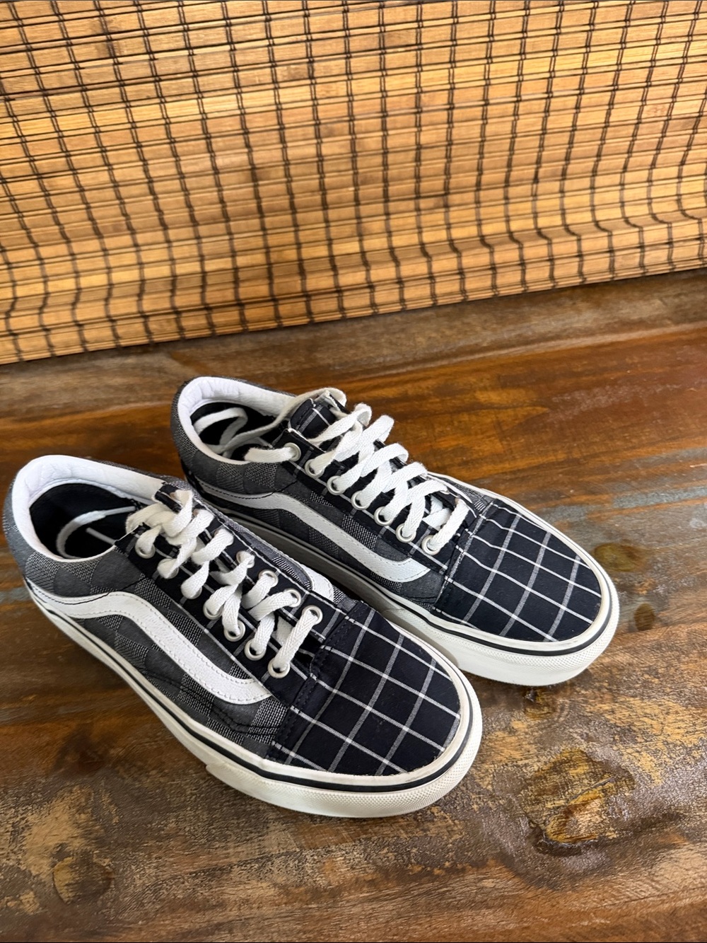Vans Black and White Plaid Grid Low-Top Skate Sneakers Size 8